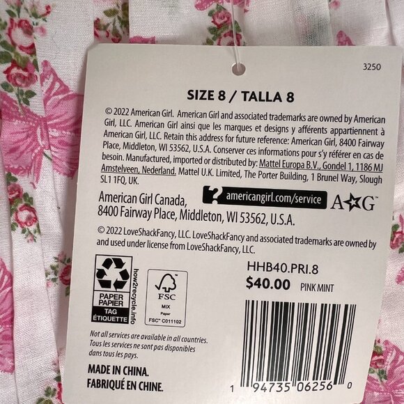 American Girl LoveshackFancy Pink Bow & Floral Flutter Sleeve Top - NWT - Picture 10 of 10